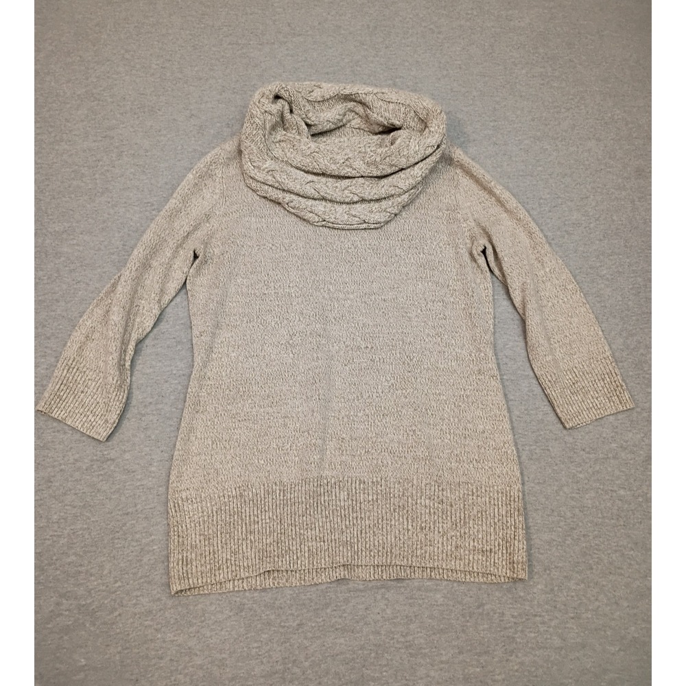 New York & Company Womens Beige Marl Cowl Neck Cable Knit Tunic Sweater Medium